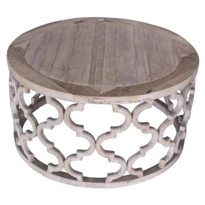 Round White Wash Lattice Coffee Table