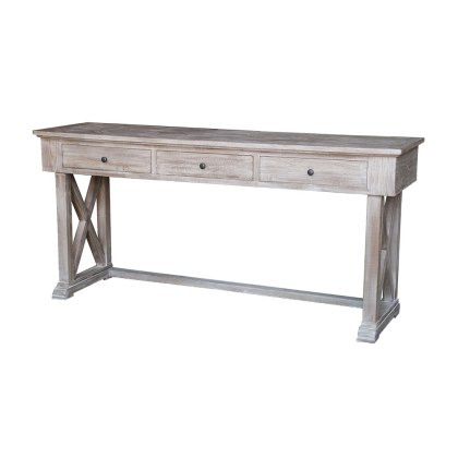 White Wash Console Table with 3 Drawers