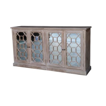 White Wash Console Cabinet with Antique Mirrored Doors