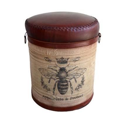 Iron Stool With Leather Top