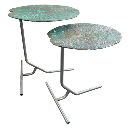 Brass Top Green Leaf Set of 2