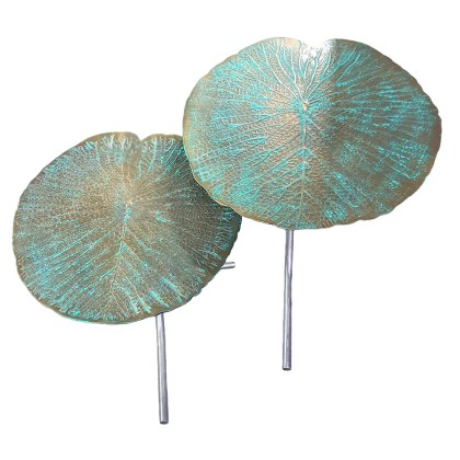 Brass Top Green Leaf Set of 2