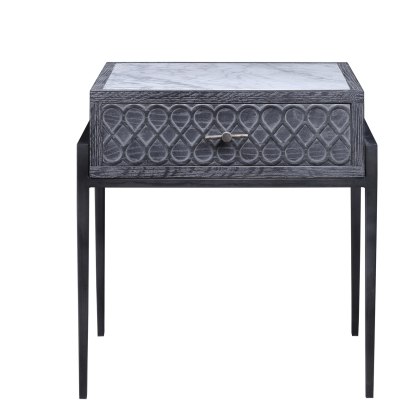 End Table Oak, Iron & White Marble