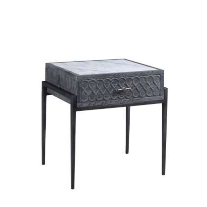 End Table Oak, Iron & White Marble