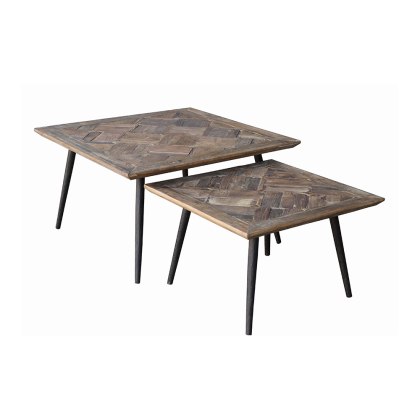 Reclaimed Elm Parquet Top Side Table