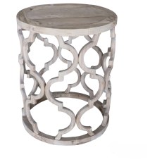 Round White Wash Lattice End Table