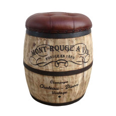 Mango Wood Barrell Barstool With Leather Top