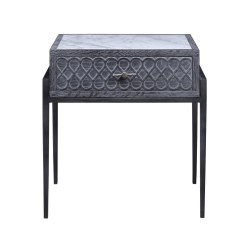 End Table Oak, Iron & White Marble
