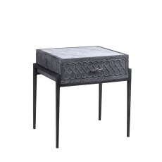 End Table Oak, Iron & White Marble