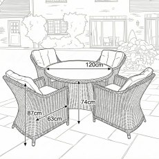 Ivy 4 Seater 1.2m Dining Set