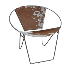Iron Arm Chair Brown White Cowhide