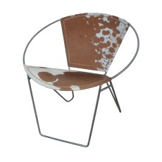 Iron Arm Chair Brown White Cowhide